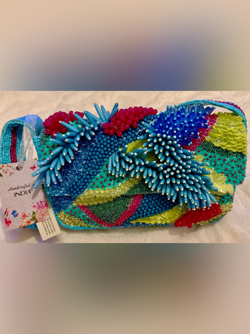 NWT Handcrafted in India Beaded Coastal Coral Reef Shoulder Handbag